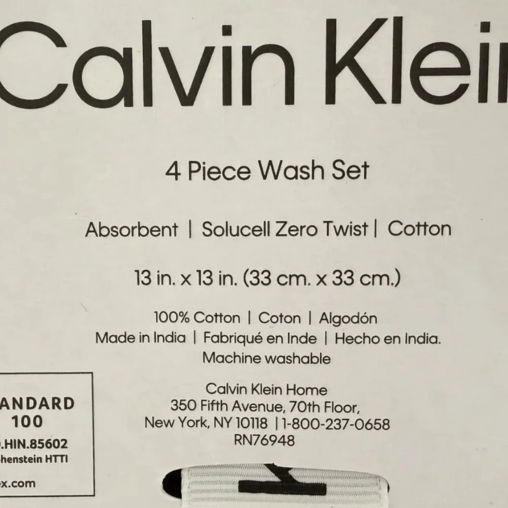 Calvin Klein Home Navy Washcloth Set 4pc 100% Cotton 13x13 Towels Bathroom NWT